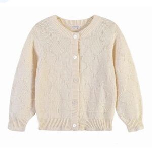 AIMAMA 100% Cotton Cream Knit Stitch Button-Up Sweater Cardigan 4 Years